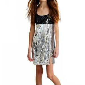 NEW THEME nelly sequin dress with bow in silver & black